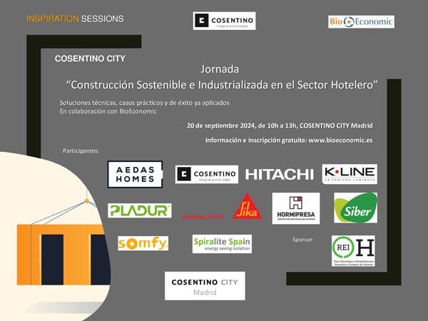 Cartel Jornada "Construcción sostenible e Industrializada en el Sector Hotelero" Cosentino