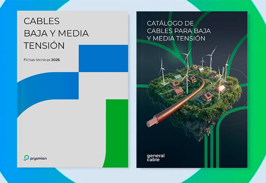 Portadas de los nuevos catálogos 2026 de cables de Baja y Media Tensión de Prysmian y General Cable